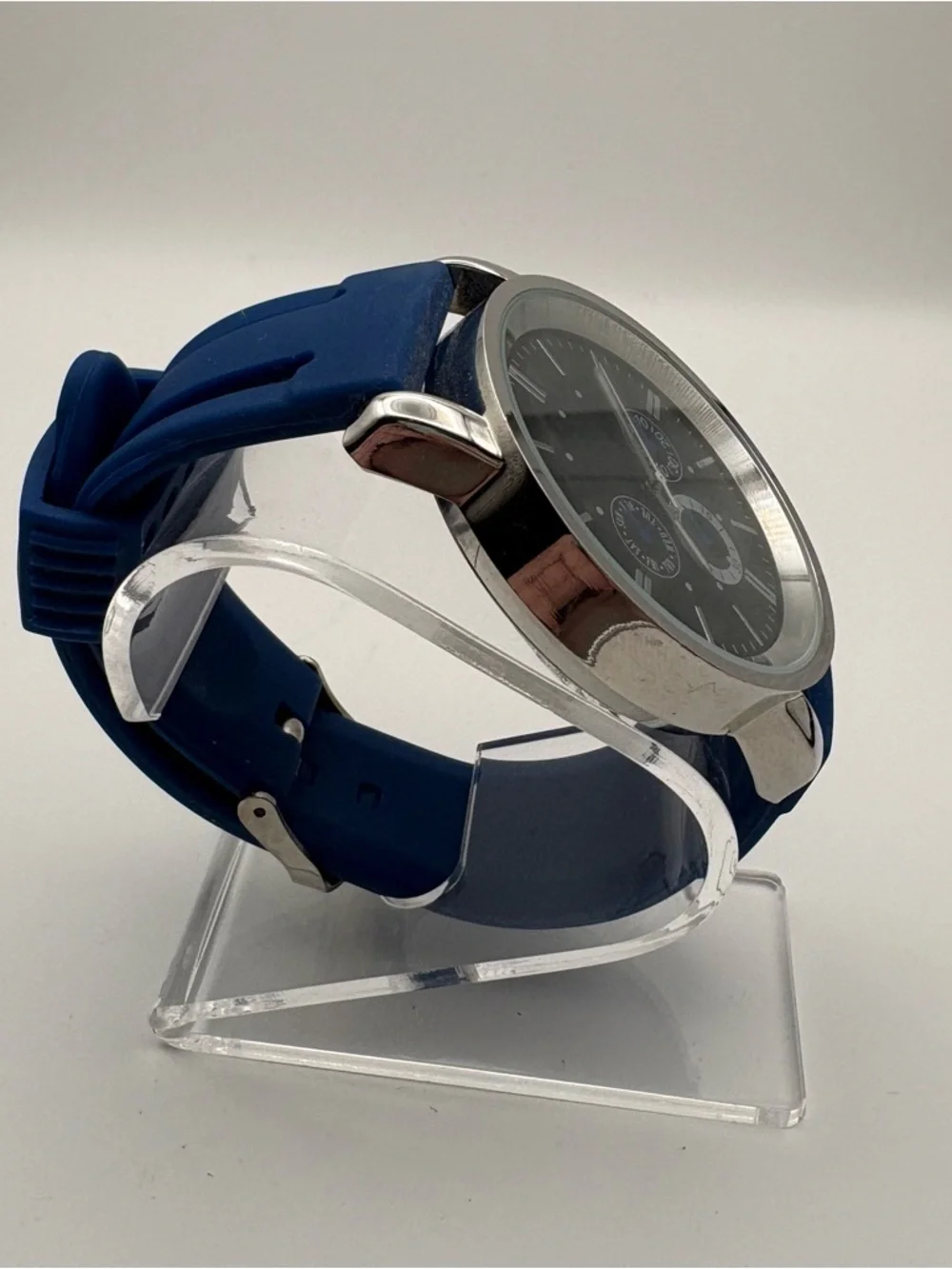 Blue Black Silver Large Men’s Watch Sturdy Works - Picture 4 of 6